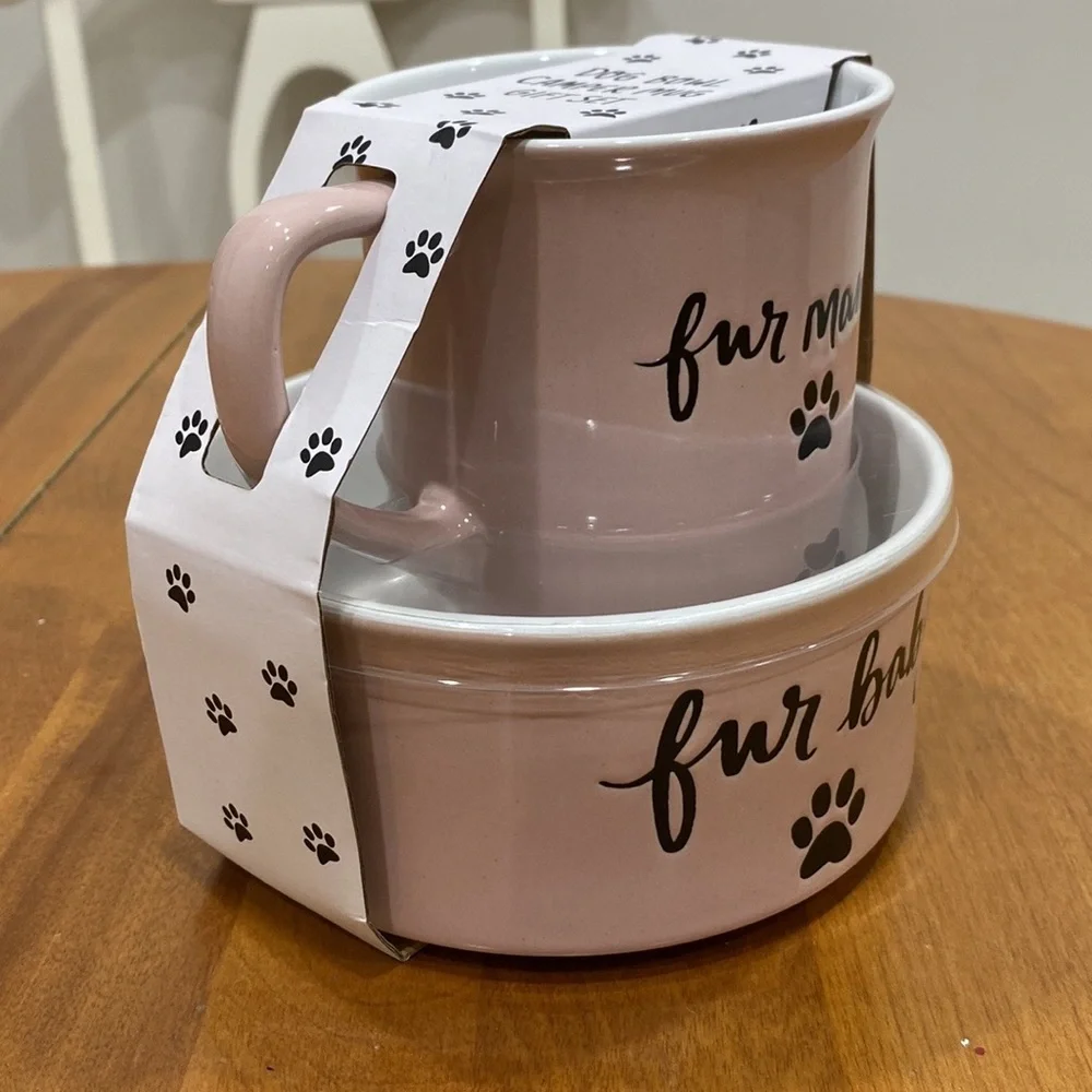 NWT. Dayna Lee Collections, 2-piece, ceramic, mug and dog/cat bowl set.
